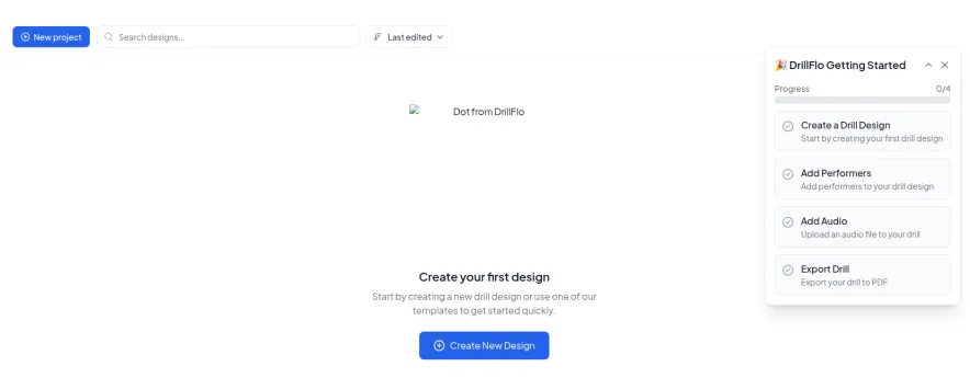 My Designs page with the New project and Create New Design buttons