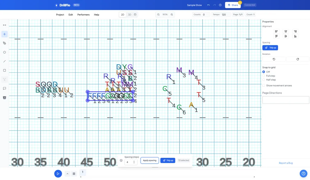 Spacing (steps) set to 4 with the Apply spacing button