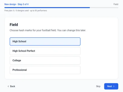 Step 3 of 4, Field, with High School selected