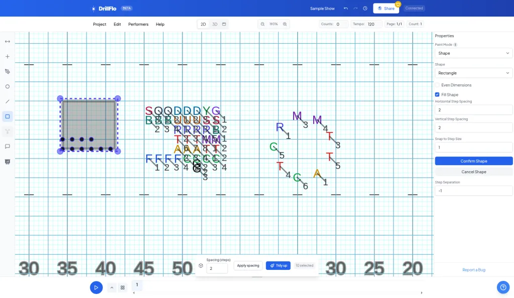 Fill Shape checked with Horizontal and Vertical Step Spacing